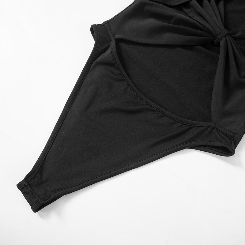 Short sleeve cross front hollow out solid bodysuit
