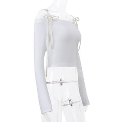 Self tie off shoulder long sleeve solid top