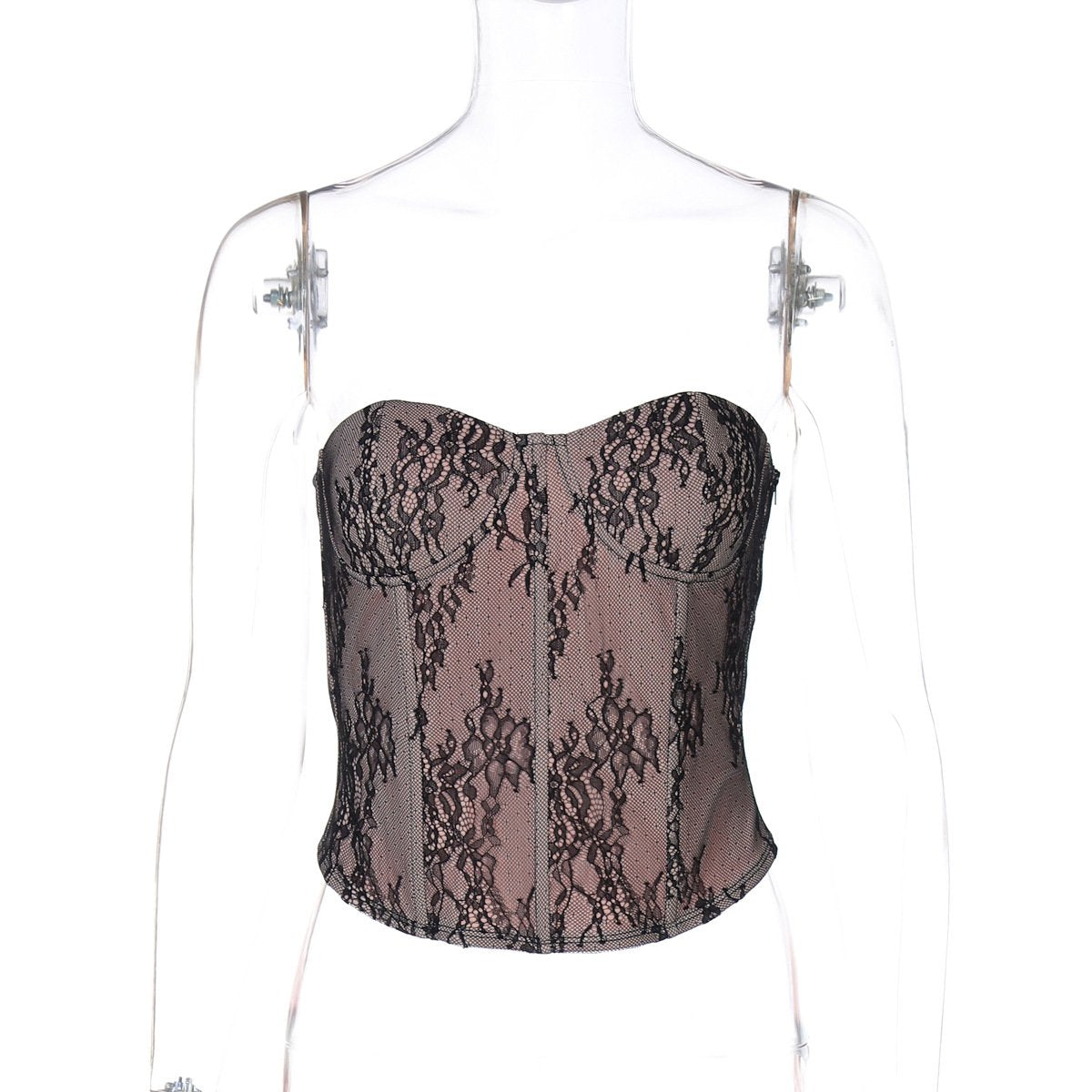 Sweetheart neck bustier lace zip-up tube top