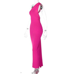 Ruched contrast backless one shoulder ribbon 2-way maxi dress  | red tango dress