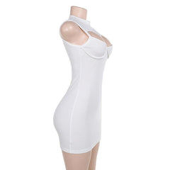 Crewneck sleeveless hollow out ribbed mini dress