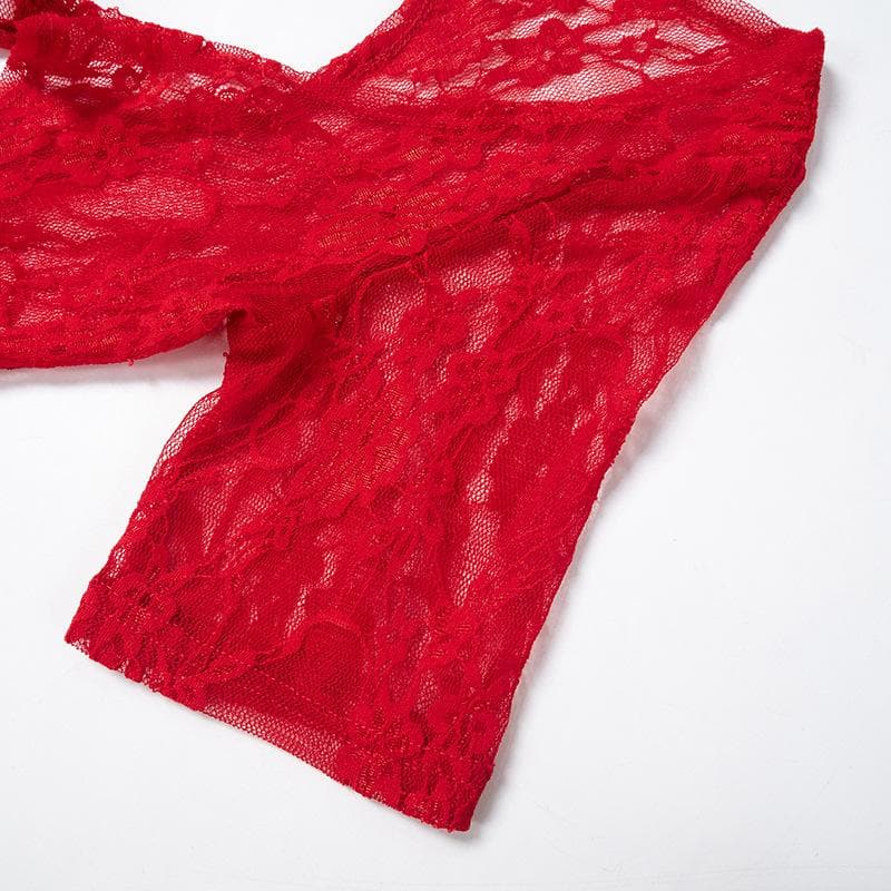 Short sleeve u neck see through lace jumpsuit