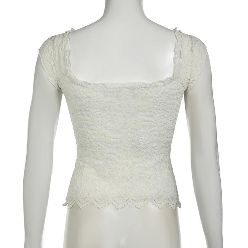 Cap sleeve square neck bowknot lace ruffle top