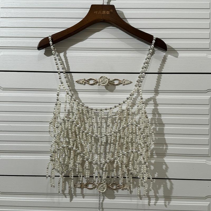 Beaded u neck hollow out cami top