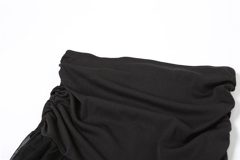 Ruched ruffle mesh mini skirt