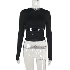 Long sleeve hollow out crop top