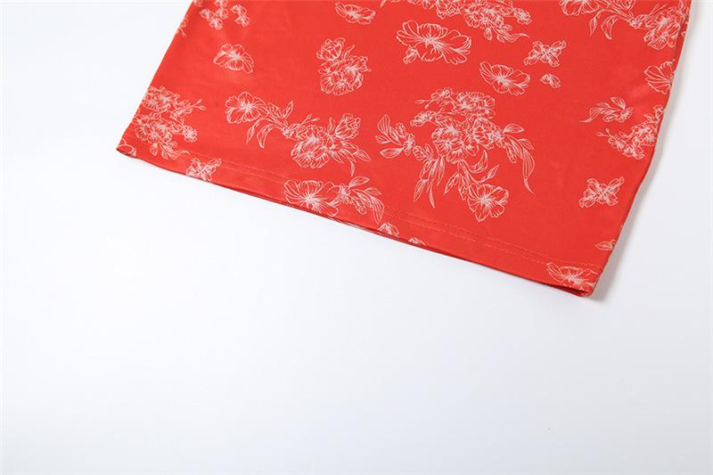 Halter gloves print ruched backless mini dress  | red tango dress