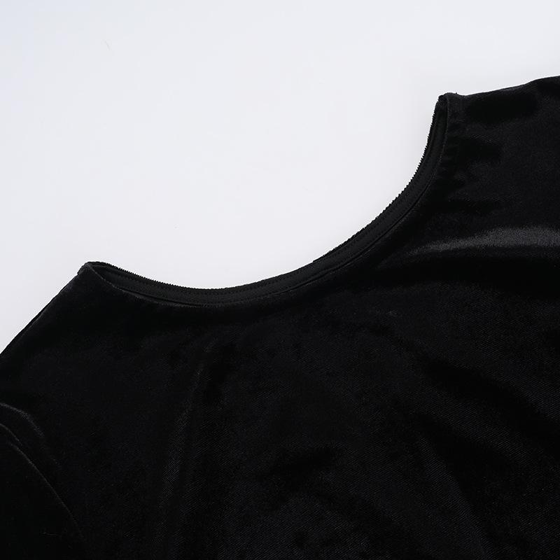 Long sleeve crewneck velvet ruffle mini dress