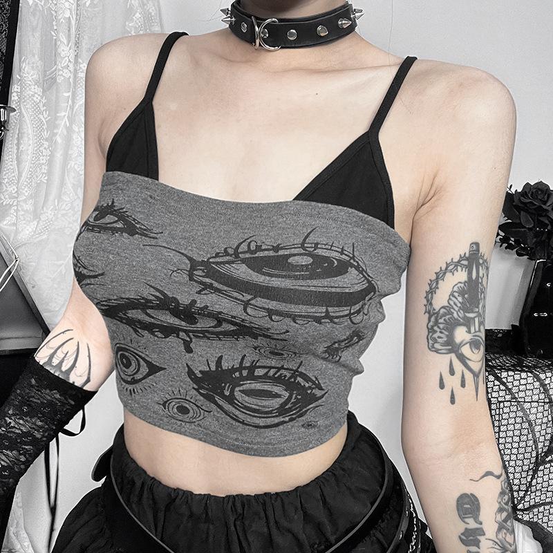 Eye print patchwork cami crop top