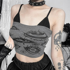 Eye print patchwork cami crop top