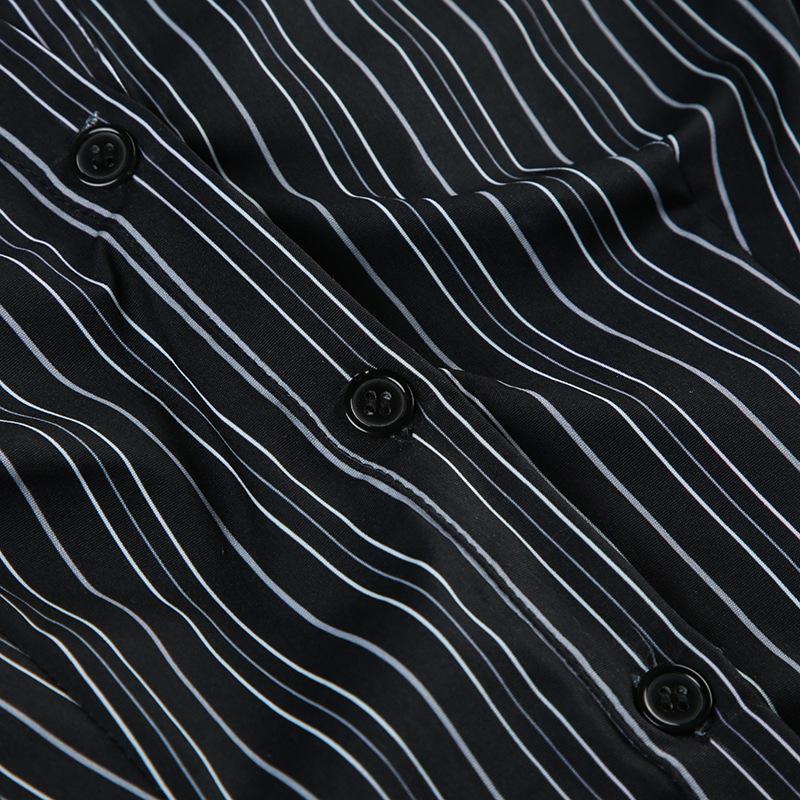 Turnover collar long sleeve striped button top