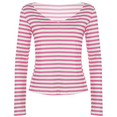 V neck long sleeve striped top