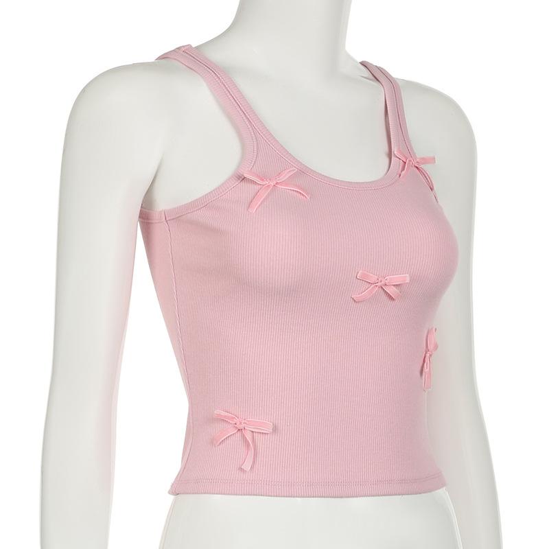 U neck bowknot ribbed backless tank top