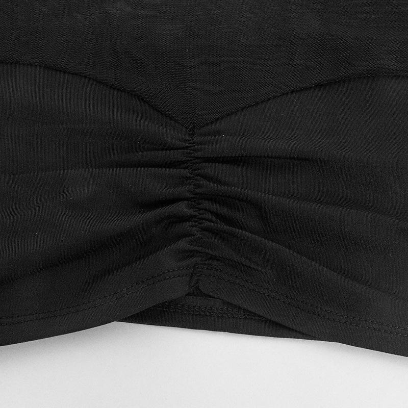 Long sleeve crewneck mesh ruched crop top