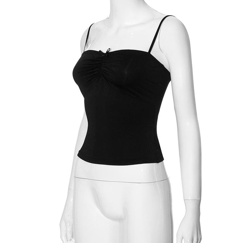 Ruched bowknot sweetheart neck backless cami top