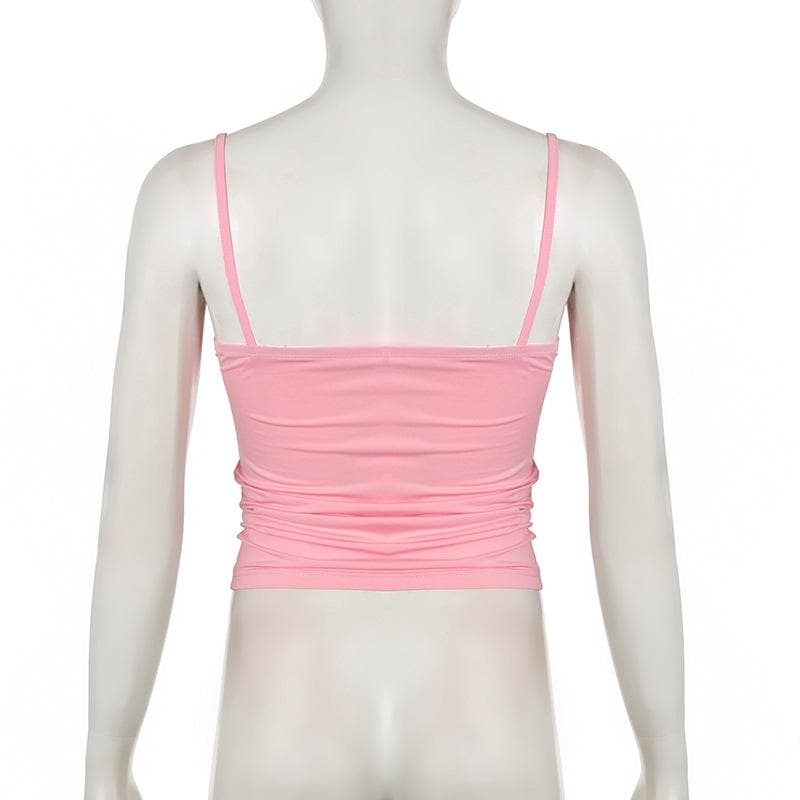 Bowknot v neck lace backless patchwork solid cami top