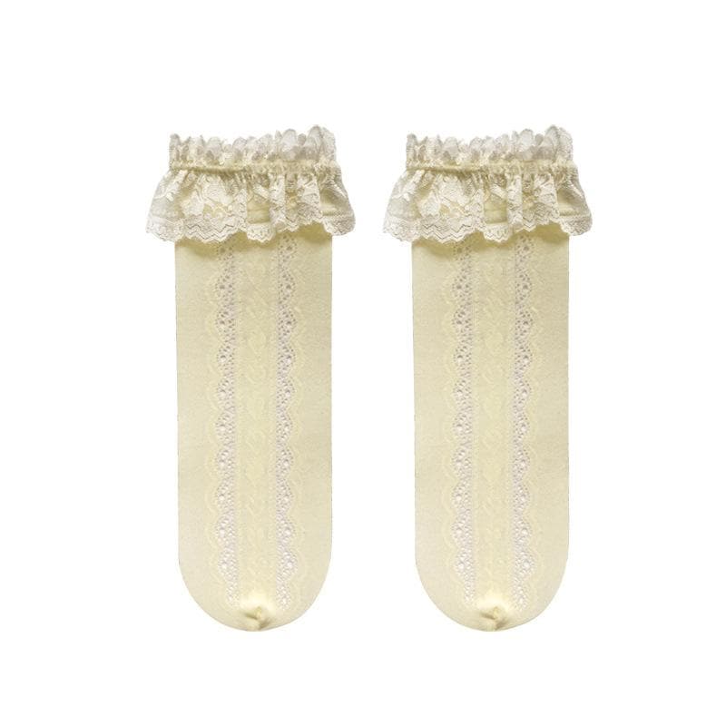 Lace hem heart pattern knee high socks