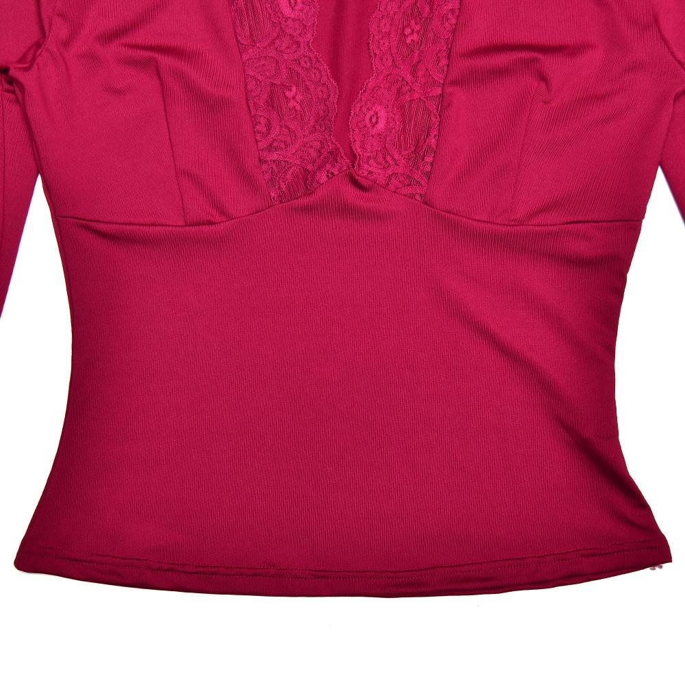 Long flared sleeve deep V neck lace hem top
