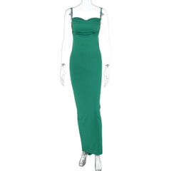 Ruched solid backless cowl neck cami maxi dress  | red tango dress