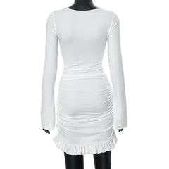 Long sleeve crewneck ruched mini dress