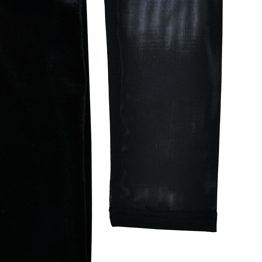 High neck long sleeve mesh patchwork velvet maxi dress