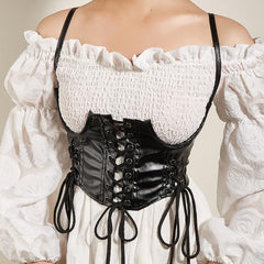PU leather lace up solid cami corset