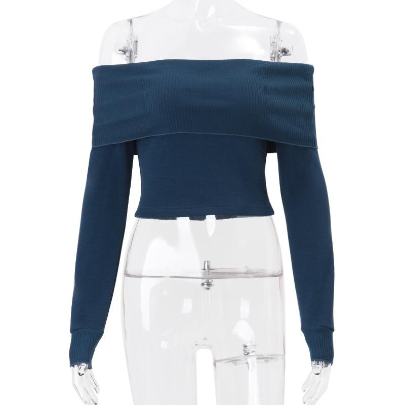 Off shoulder long sleeve knitted solid top