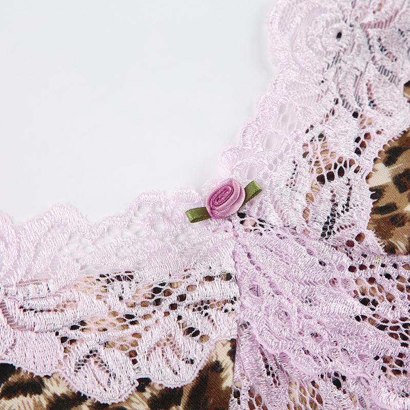 Leopard print lace hem patchwork cami top