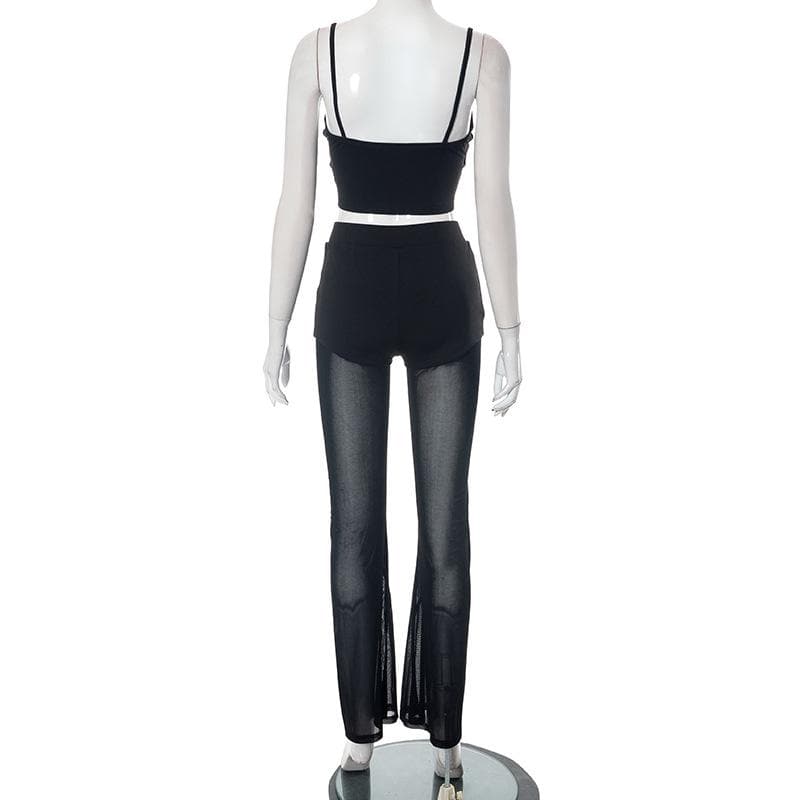 Mesh patchwork letter pattern cami pant set