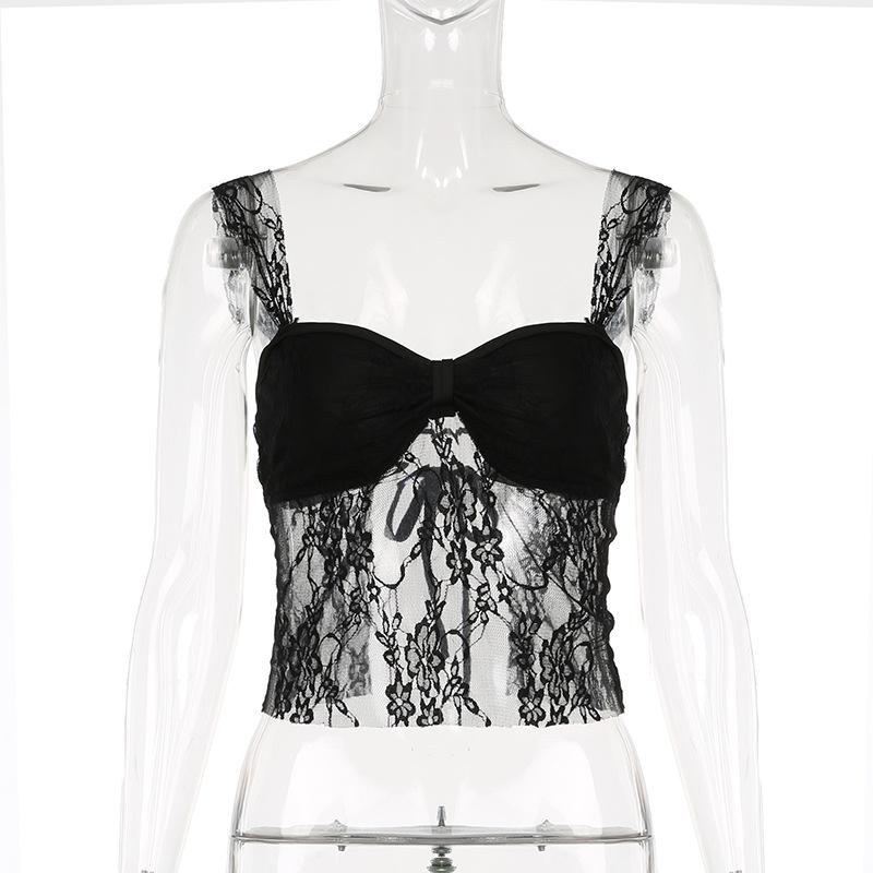 Lace ruched backless self tie cami top