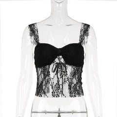 Lace ruched backless self tie cami top