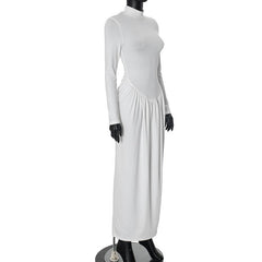High neck long sleeve ruched maxi dress