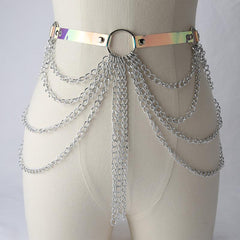 PU leather layered metal chain o ring belt