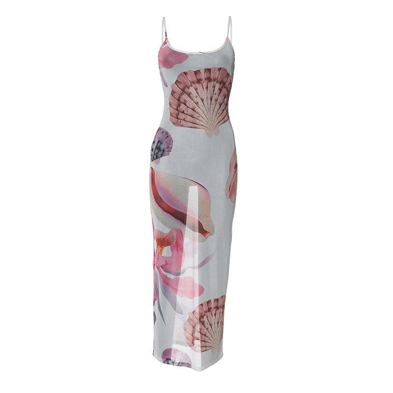 Sheer mesh flower print cami maxi dress  | samba dress