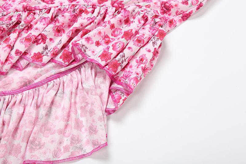 One shoulder knotted slit flower print ruffle maxi dress