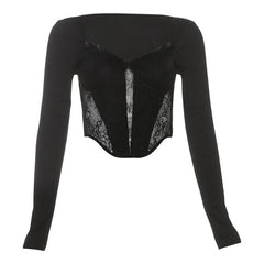 Long sleeve lace bustier crop top