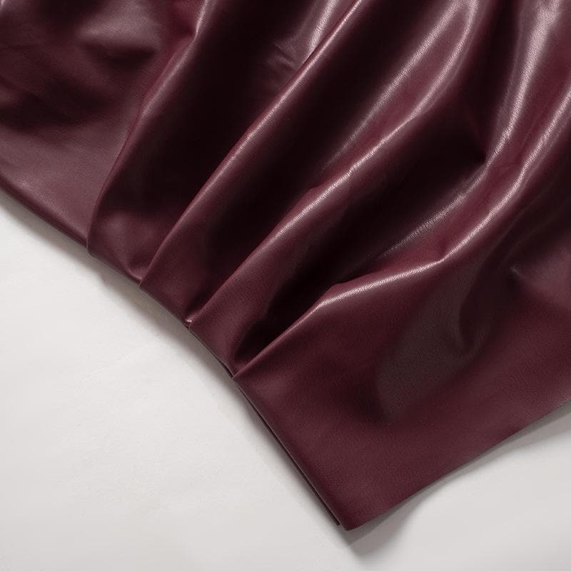 High neck zip-up PU leather irregular ruched top