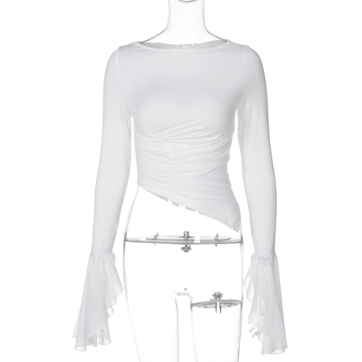 Long flared sleeve crewneck irregular solid top