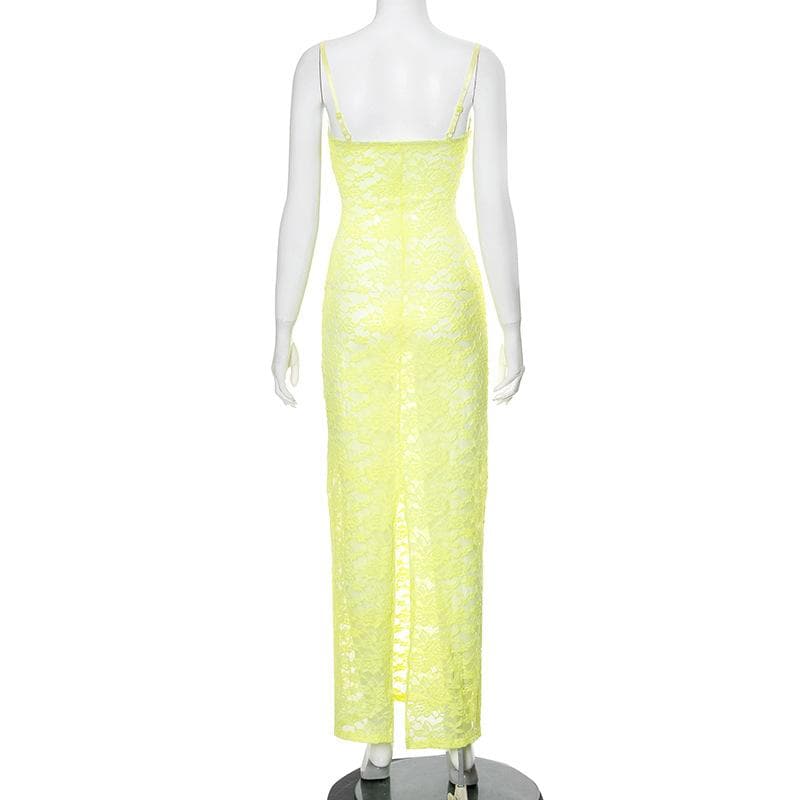 Sweetheart neck see through lace cami maxi dress