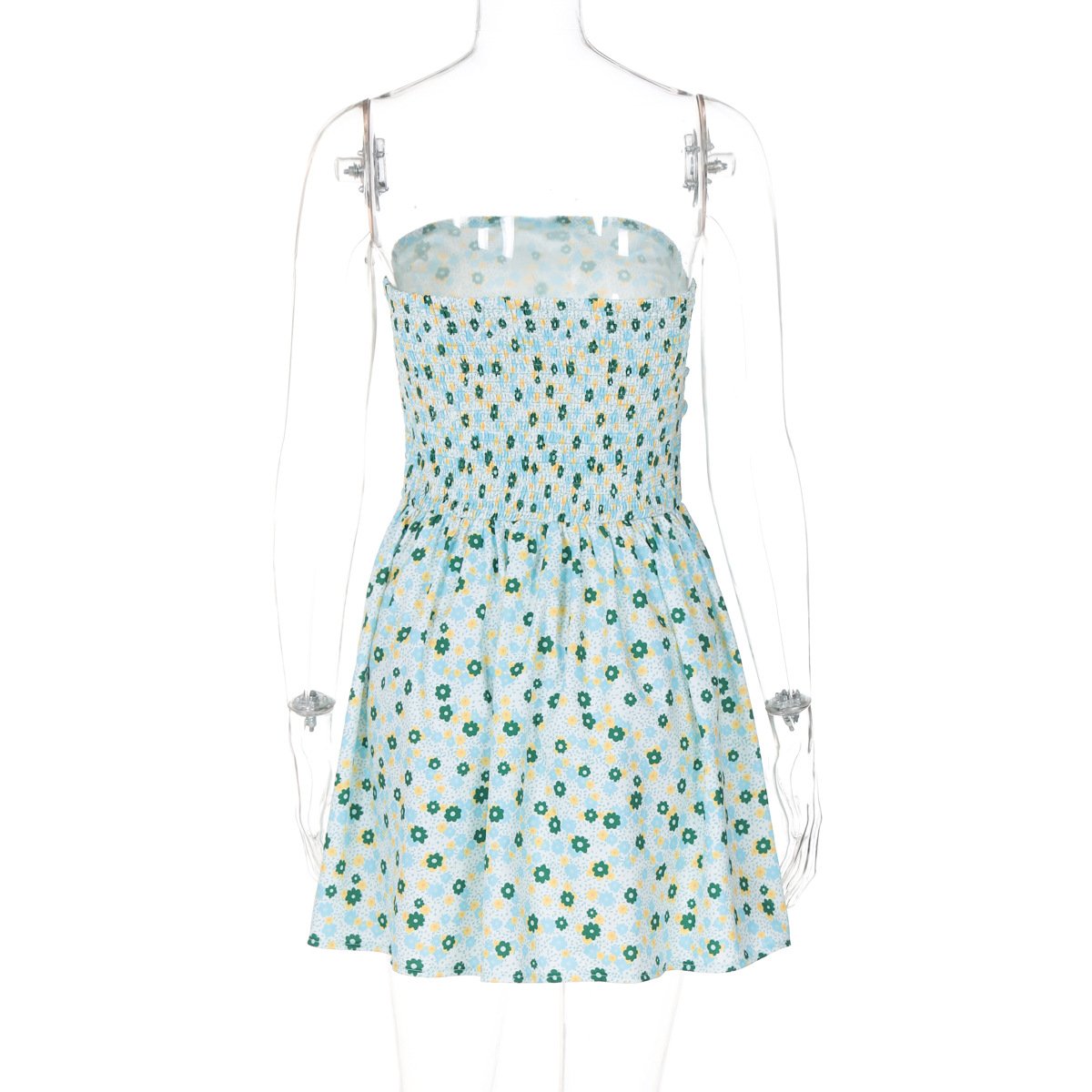Flower print ruched tube mini dress
