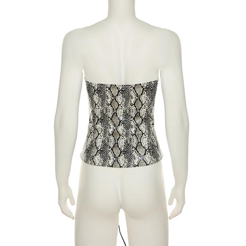 Snakeskin print corset lace up tube top