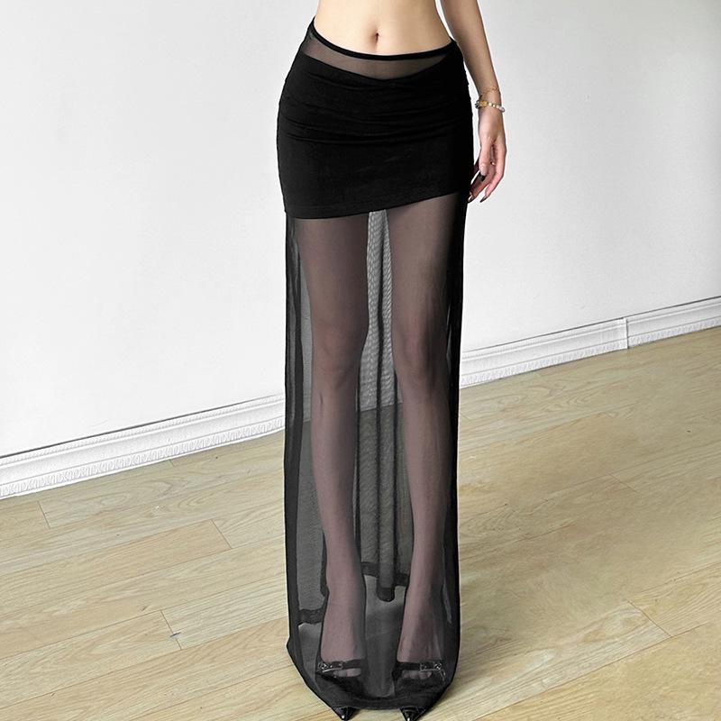 Ruched mesh solid maxi dress