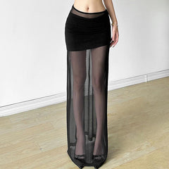 Ruched mesh solid maxi dress