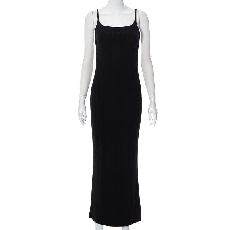 Backless self tie ribbed square neck solid cami maxi dress  | red tango dress