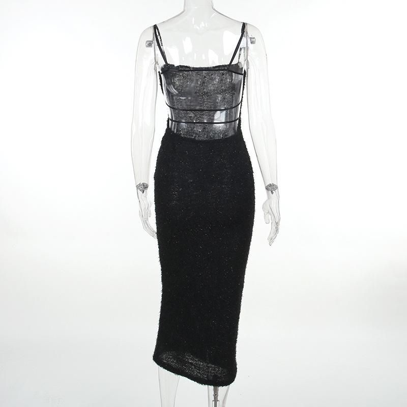 Square neck glitter backless cami maxi dress  | red tango dress