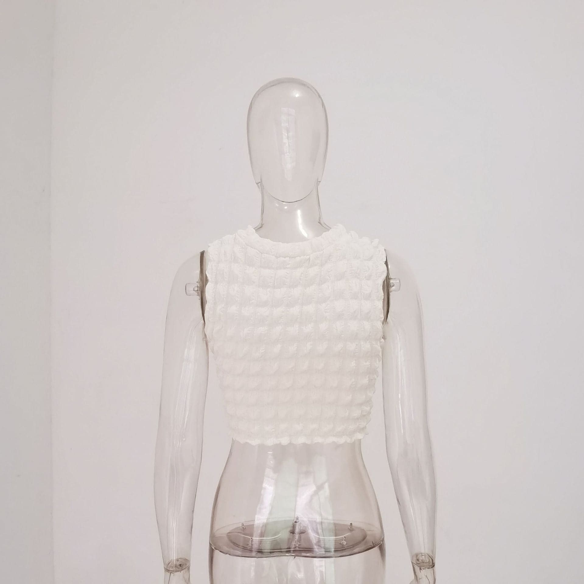 Waffle crewneck sleeveless solid crop top