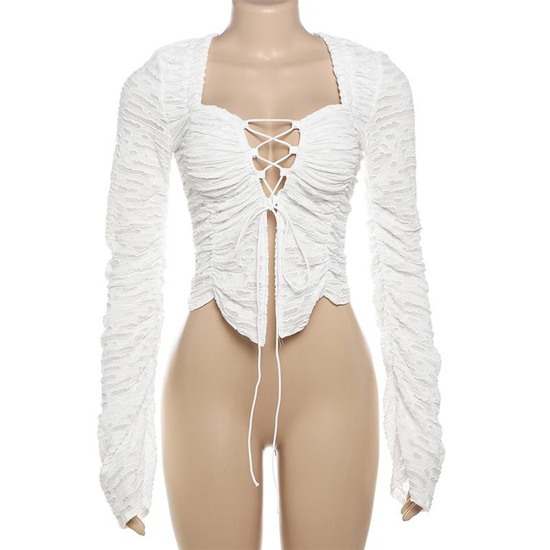 Long sleeve cross front textured top