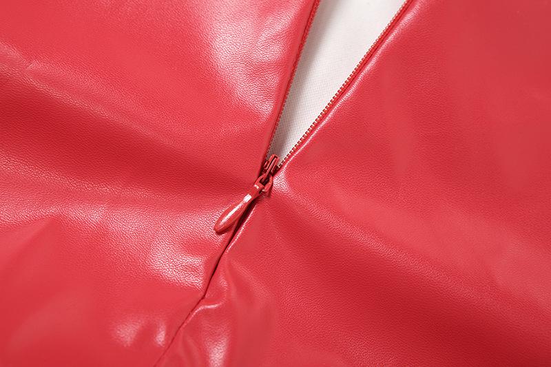 PU leather backless zip-up cami mini dress