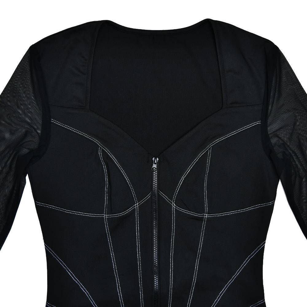 Long sleeve stitch mesh zip-up jumpsuit