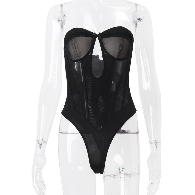 Bustier hollow out bowknot tube bodysuit
